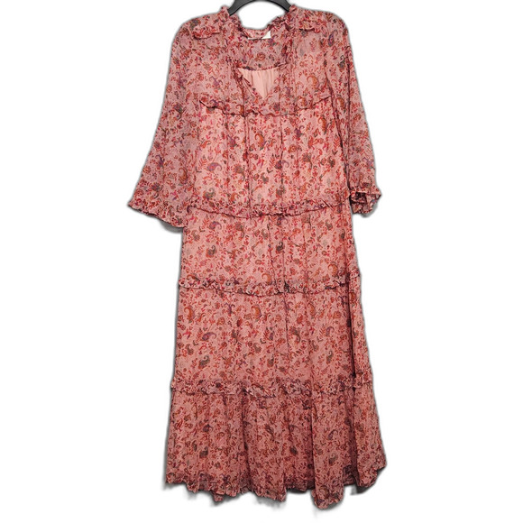 MOLIIN Copenhagen Tiered Ruffled Long Dress Deep Pink Boho $230 European Brand - Picture 8 of 8
